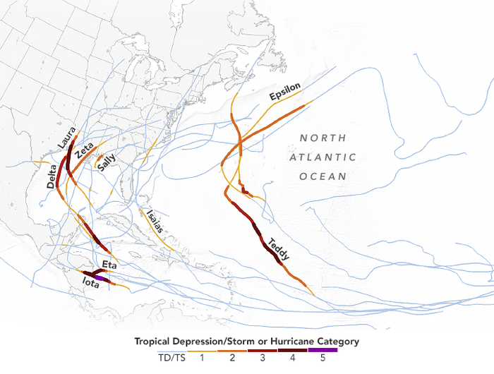 Hurricane tracks for 2020 season