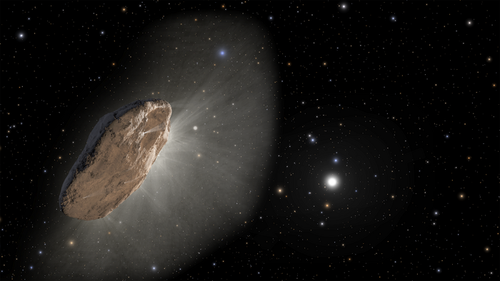 Rappresentazione artistica della cometa a forma di frittella 'Oumuamua