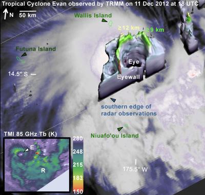 NASA TRMM 3-D Image of Cyclone Evan -- Closer Look