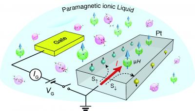 Schematic of Platinum Transistor with Paramagnetic Ionic Liquid Gate
