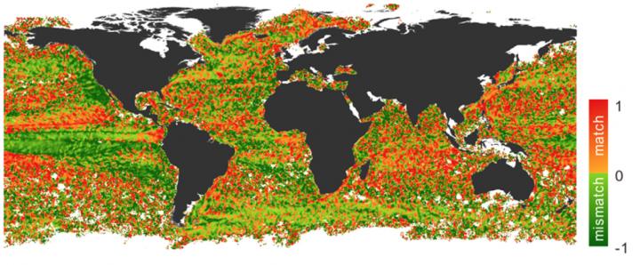 Directional Agreement between Ocean Surface Currents and Sea Surface Temperature Gradients