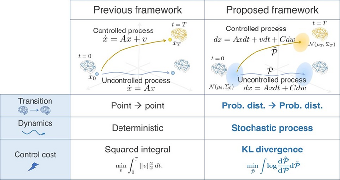 Comparison of deterministic and stochastic state transitions in the brain from the perspective of control theory