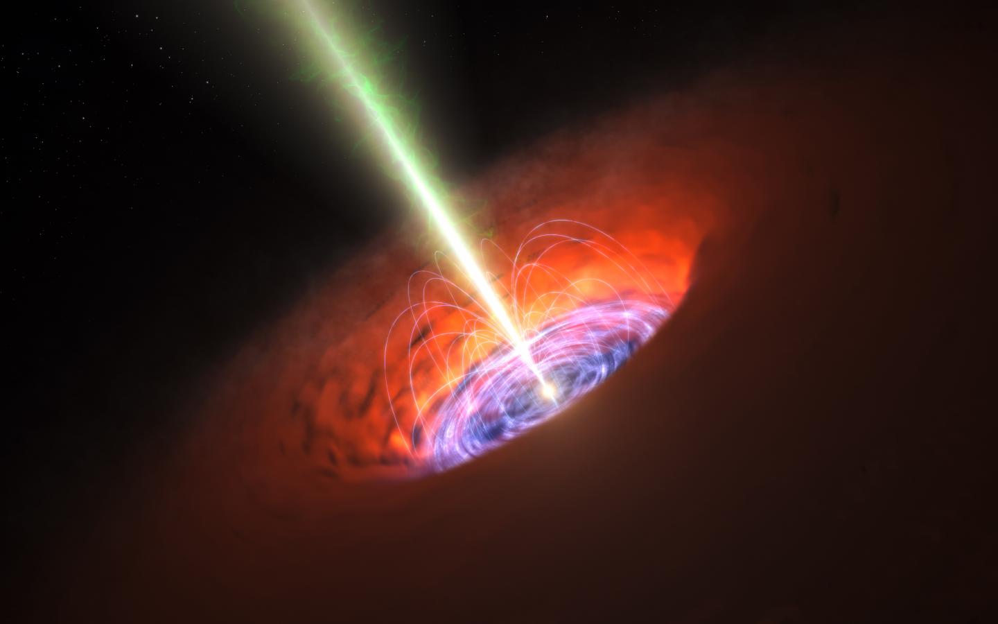 A Supermassive Black Hole and Its Intense Magnetic Field (Artist's Impression)
