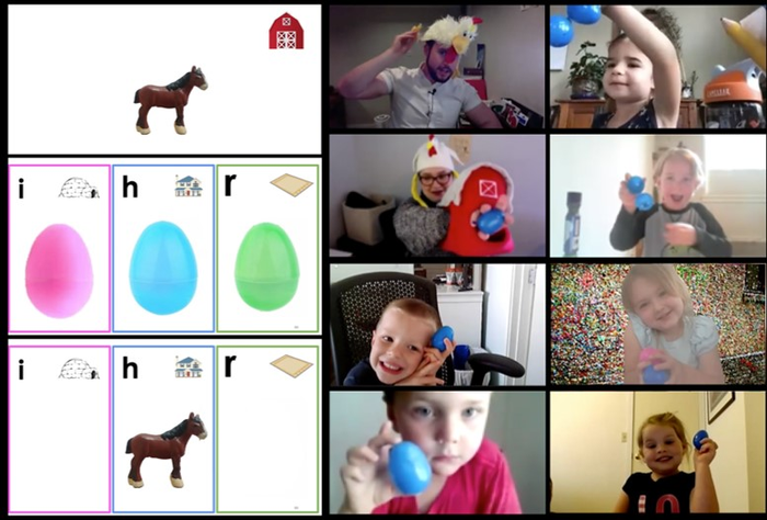 Preschoolers interact in Zoom classroom