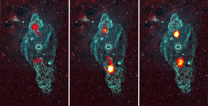 Composite images of SS 433 showing three different gamma-ray energy ranges