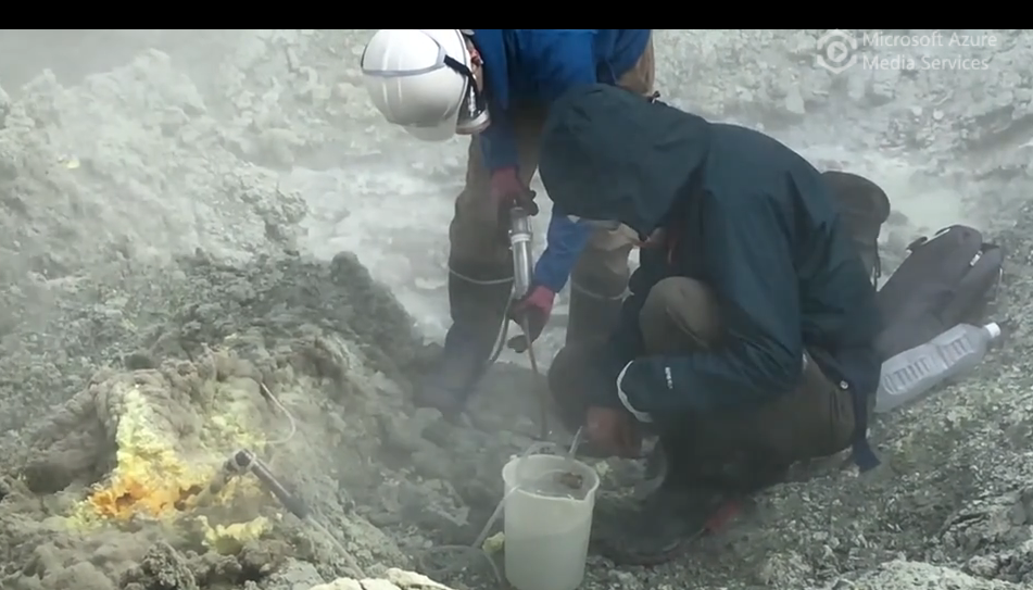 Collecting volcanic gas samples at Fumarole
