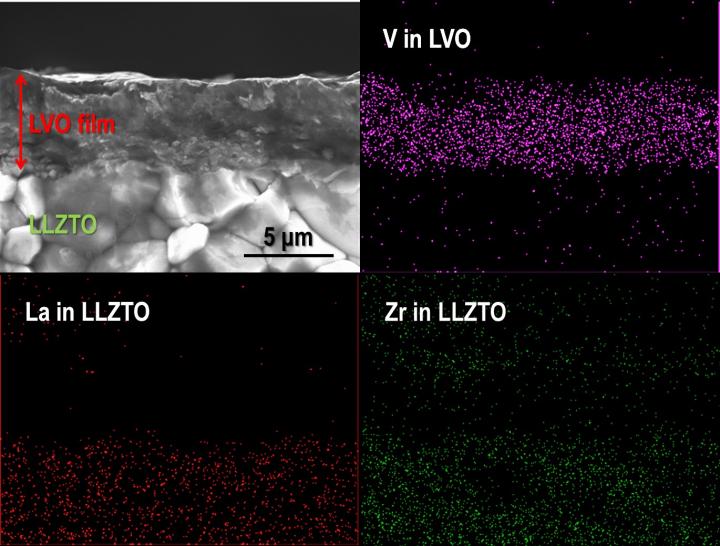 SEM Image of a Fractured Cross-Section of the LVO Electrode Fabricated on LLZTO by AD