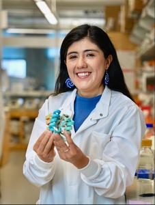 Susana Vazquez Torres with 3-D printed protein model