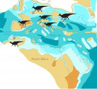 Map of Late Cretaceous Land Masses