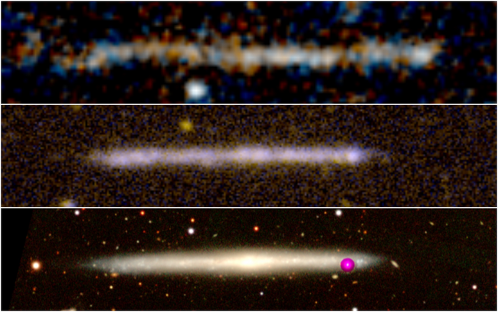 Comparación entre una traza de estrellas y la galaxia de canto IC5249