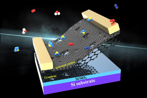 Figure 1 Device schematic of the activated-carbon functionalized graphene sensor with the inset showing the porous activated carbon-graphene interface.