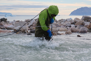 Water depth measurement to estimate glacier discharge