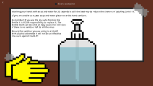 Using hand sanitiser is simulated in the game