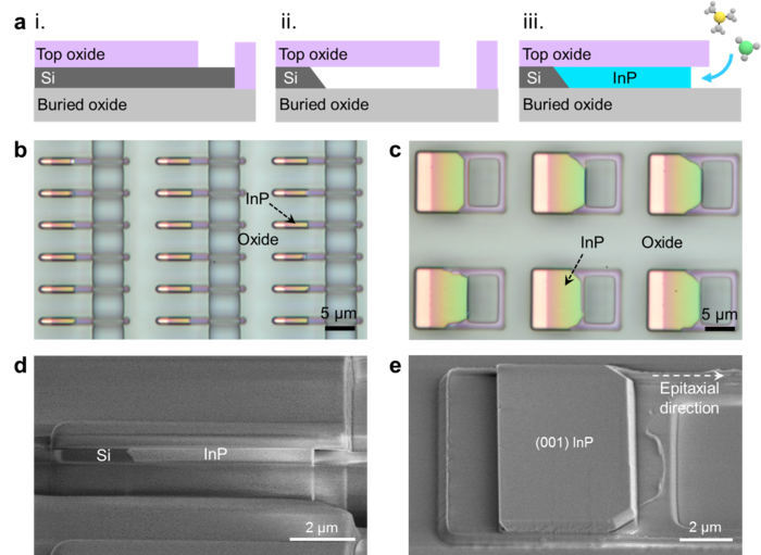 Figure 1 | Monolithic InP/SOI platform with InP sub-micron wire and large dimension membrane arrays.