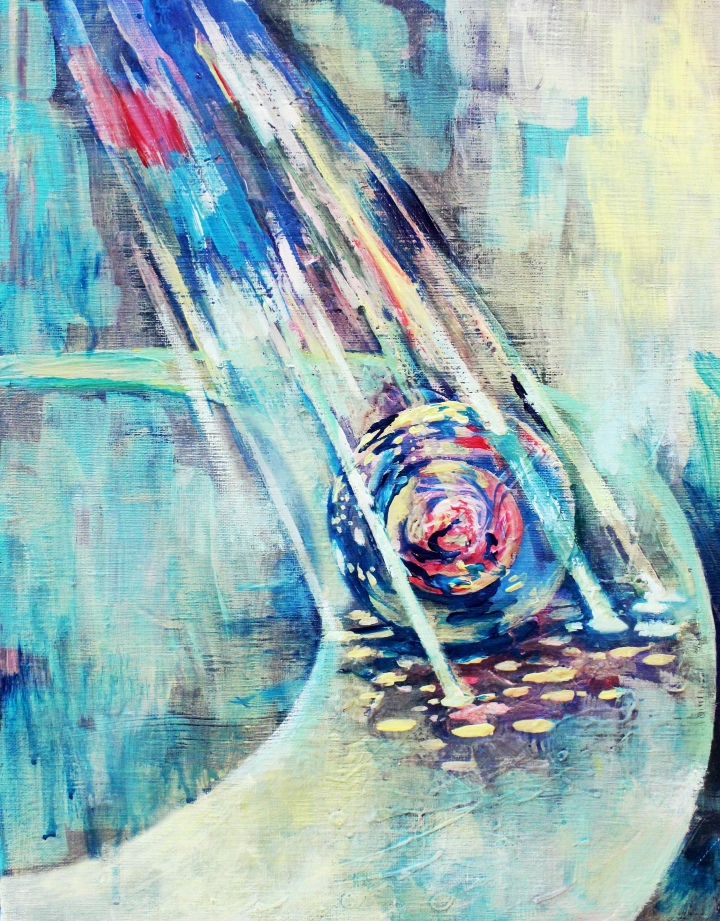 Artist's Representation of a Cell Moving through the Ghost Cytometry System