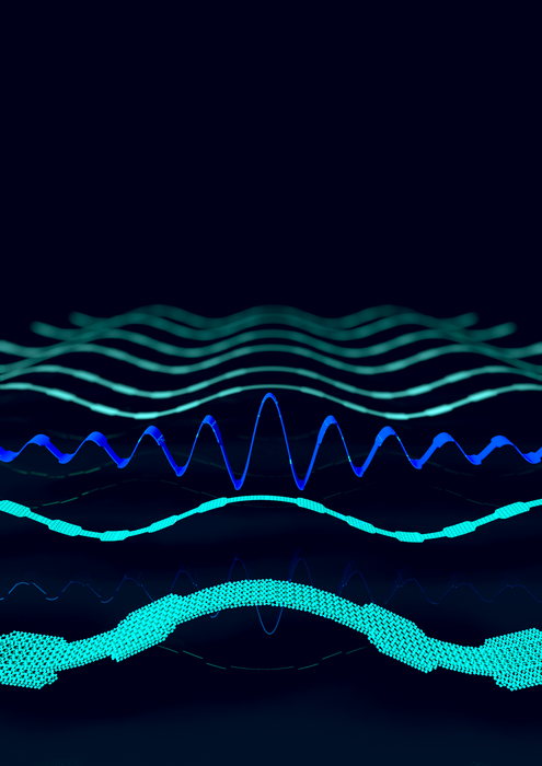 Vibration patterns of nanoscale crystalline silicon strings.