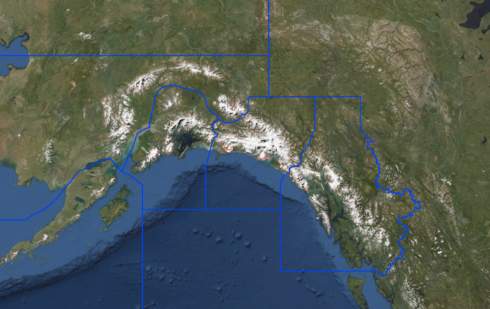 Image from an interactive map of glacial lakes and dams in Alaska