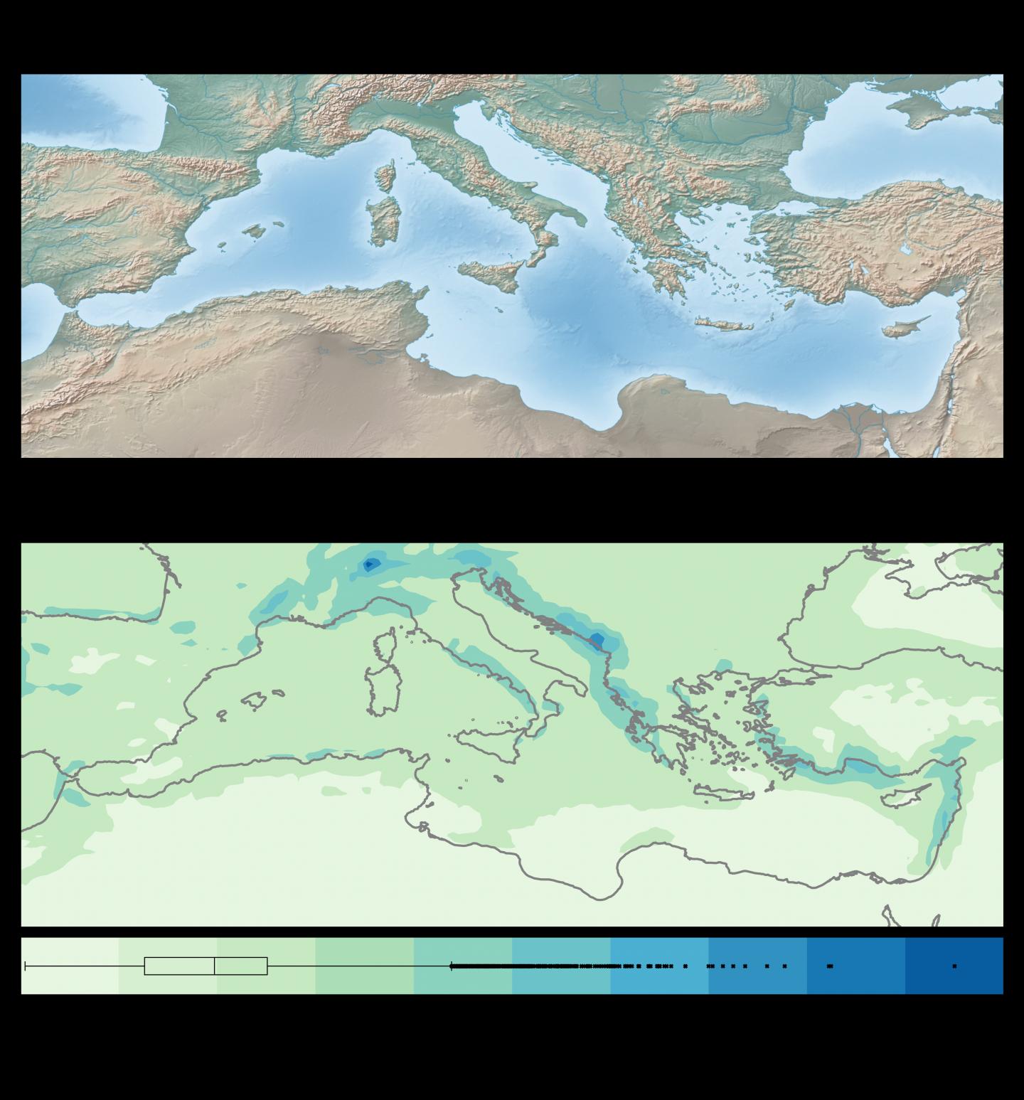 studied area and intensity of extreme daily precipitation