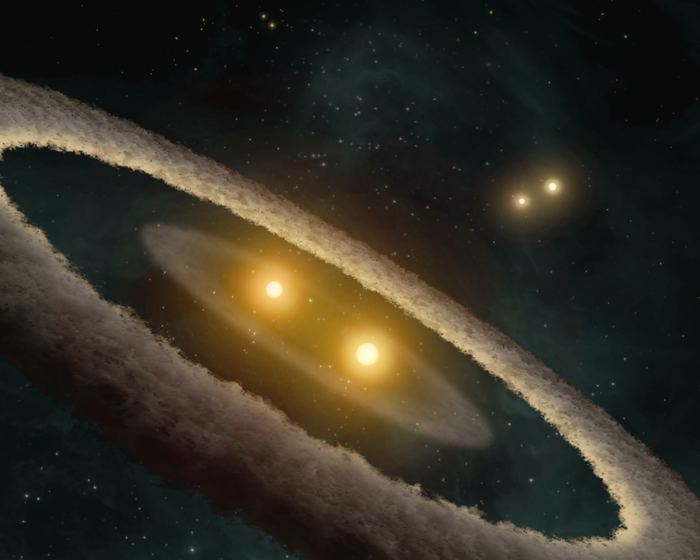 Double binary star system - suggested development into tertiary star system