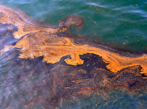 A slick of sunlight-altered oil floating on the Gulf of Mexico