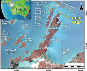 The islands of Murujuga, WA showing the location of the study area