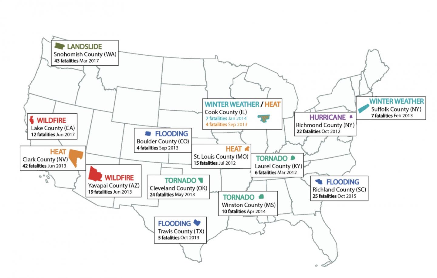 Map of extreme climate events