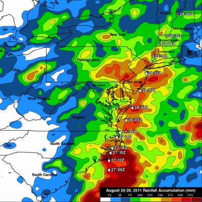 TRMM Satellite Maps Rainfall Totals from Hurricane Irene