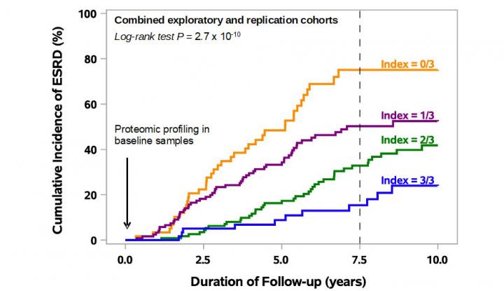 Cumulative Incidence of ESRD According to Index of Protection of Three Proteins