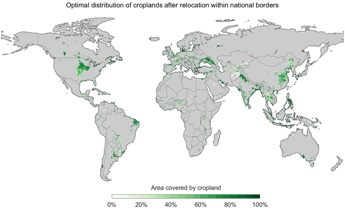Optimal national distribution of croplands