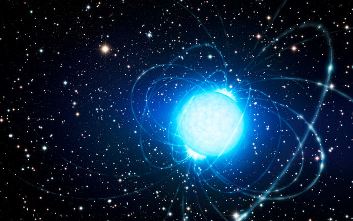 Artist's impression of a magnetar in the star cluster Westerlund 1.