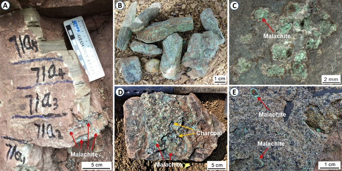 Copper-rich minerals indicating widespread volcanic activity