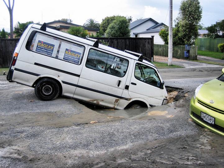 Sink holes and liquefaction in Christchurch, New Zealand after 2011 earthquake
