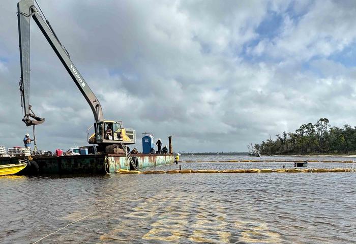 Hybrid oyster reef being installed