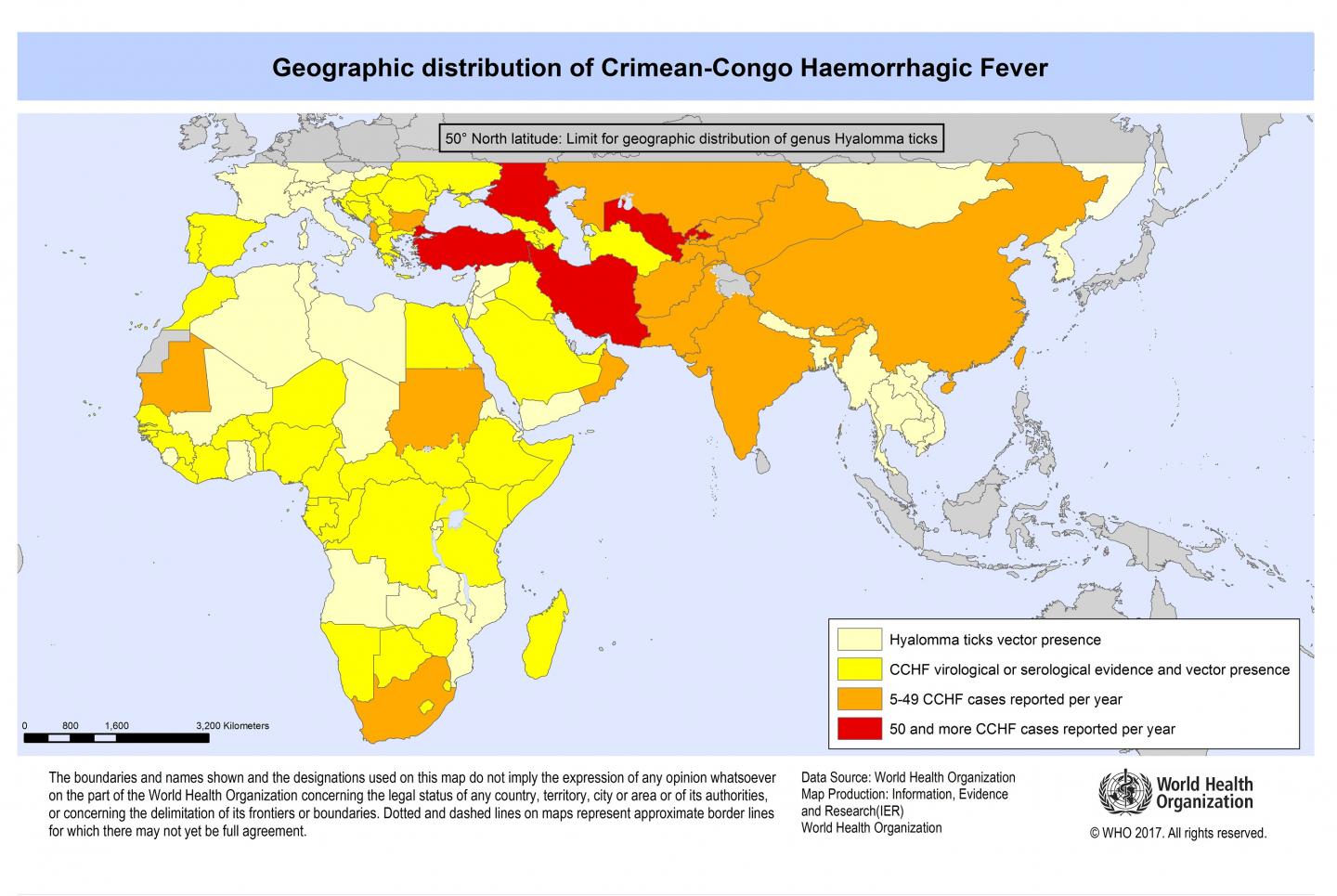 Geographic distribution of Crimean-Congo Haemorrhagic Fever