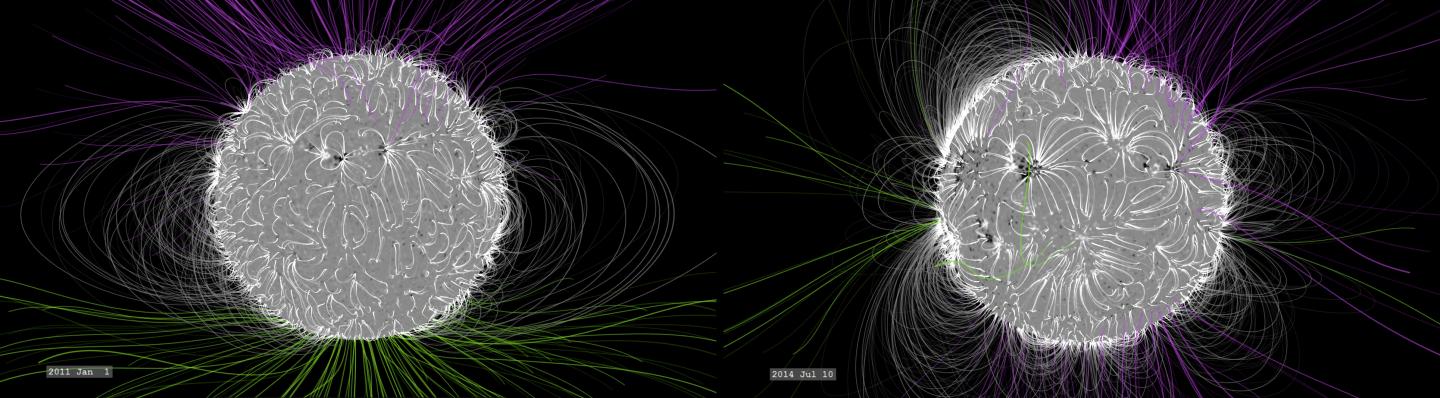 Relative complexity of the solar magnetic field between January 2011 (left) and July 2014