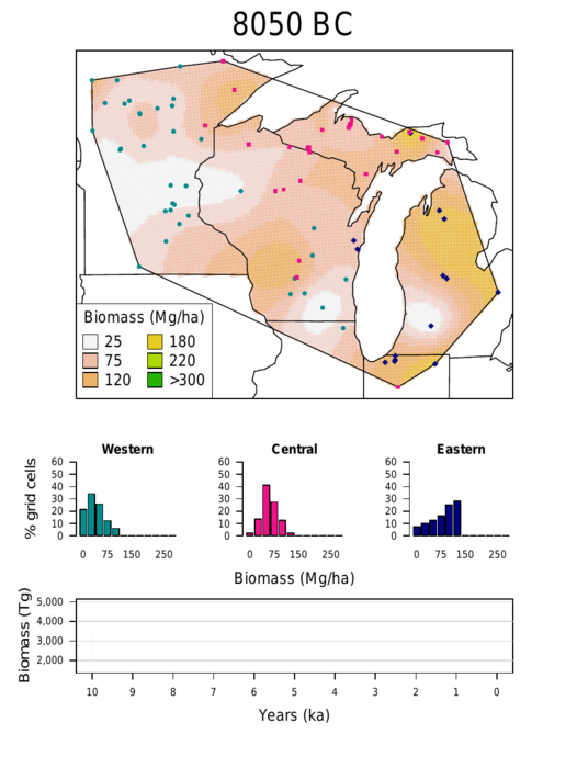 Animated visualization of the reconstructions of Midwestern biomass over the last 10,000 years