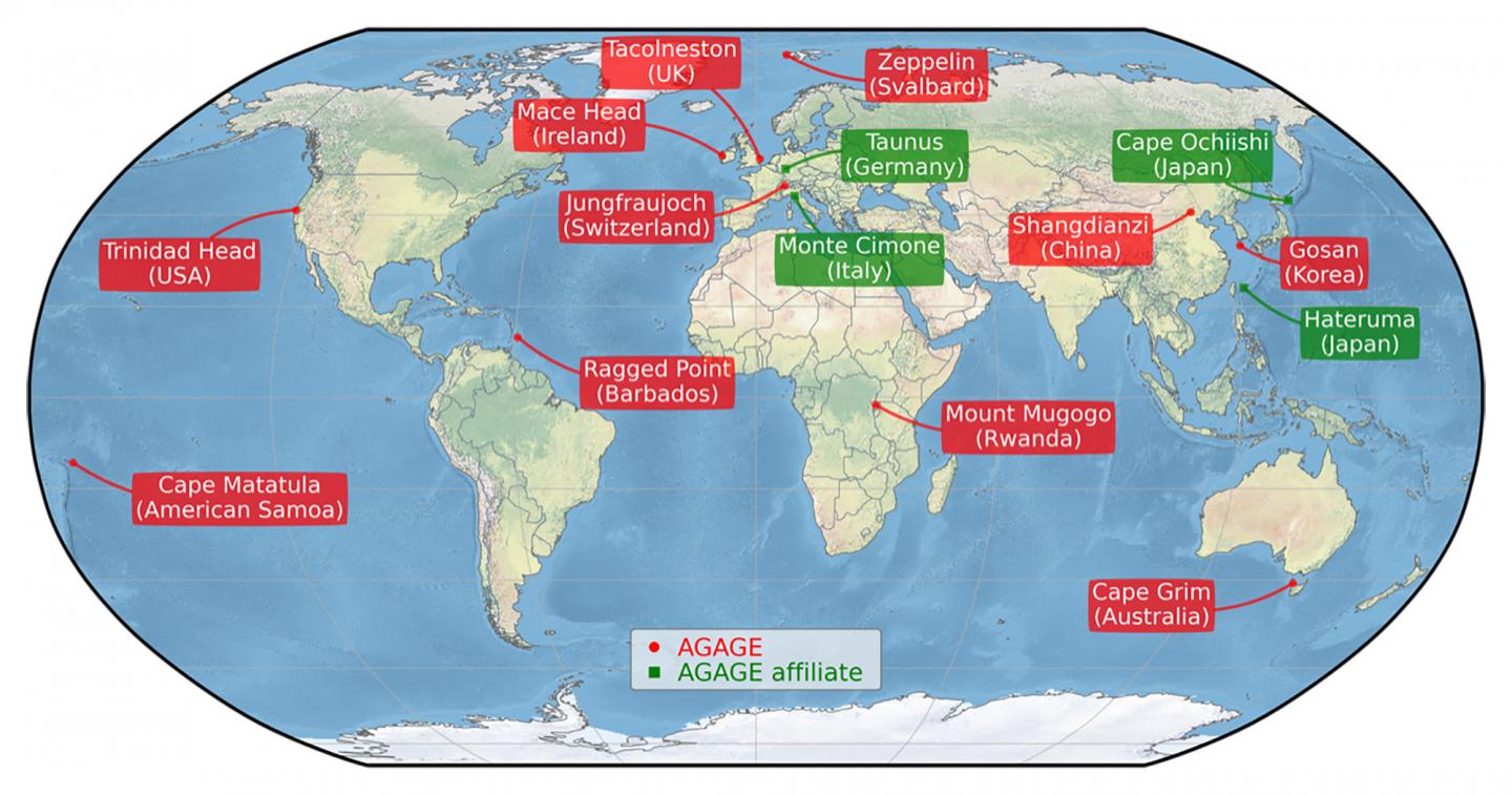 The Advanced Global Atmospheric Gases Experiment (AGAGE) network, showing all AGAGE stations