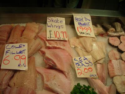Skate (i.e. Ray) Wings for Sale in a Fishmonger's Shop