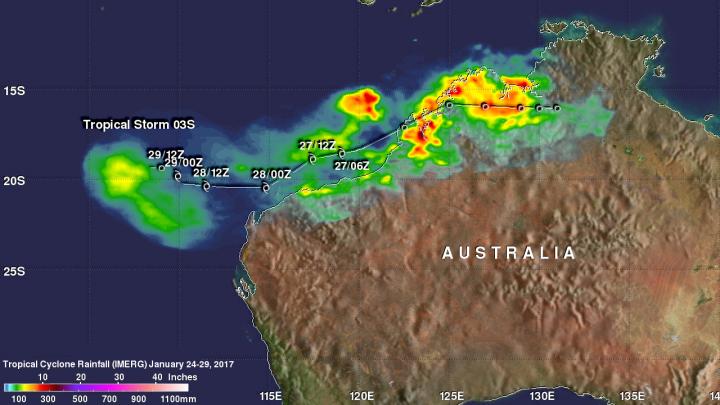 IMERG Rainfall from Tropical Storm 03S