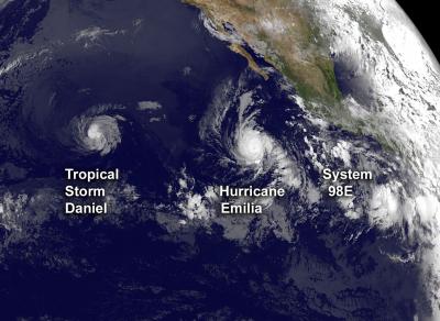 NOAA's GOES-15 Satellite Captured 3 Tropical Cyclones