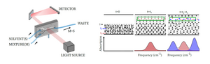 Schematic representation of the IR-DOSY setup (left) and its operation (right).