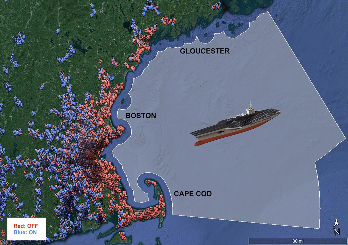 NIST Simulation Showing Shared Spectrum Use Along Massachusetts Coast