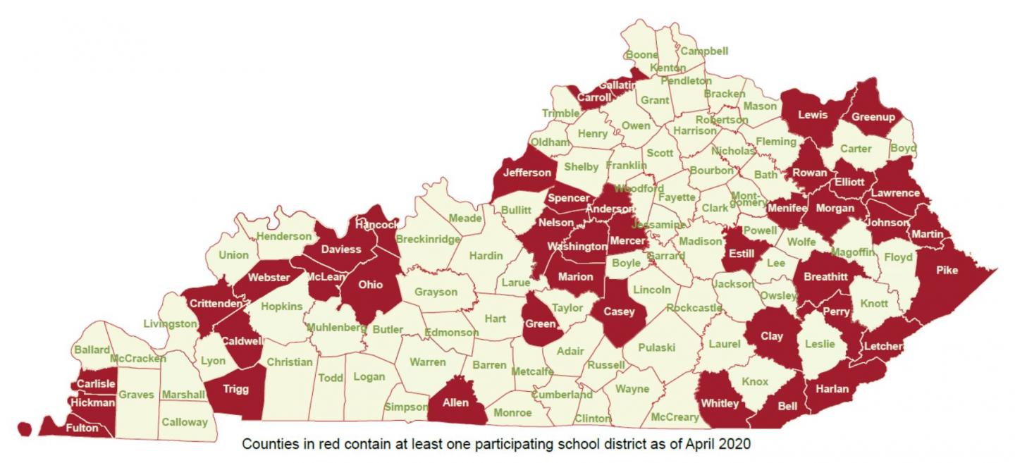 Kentucky Counties with School Districts Participating in Dataseam