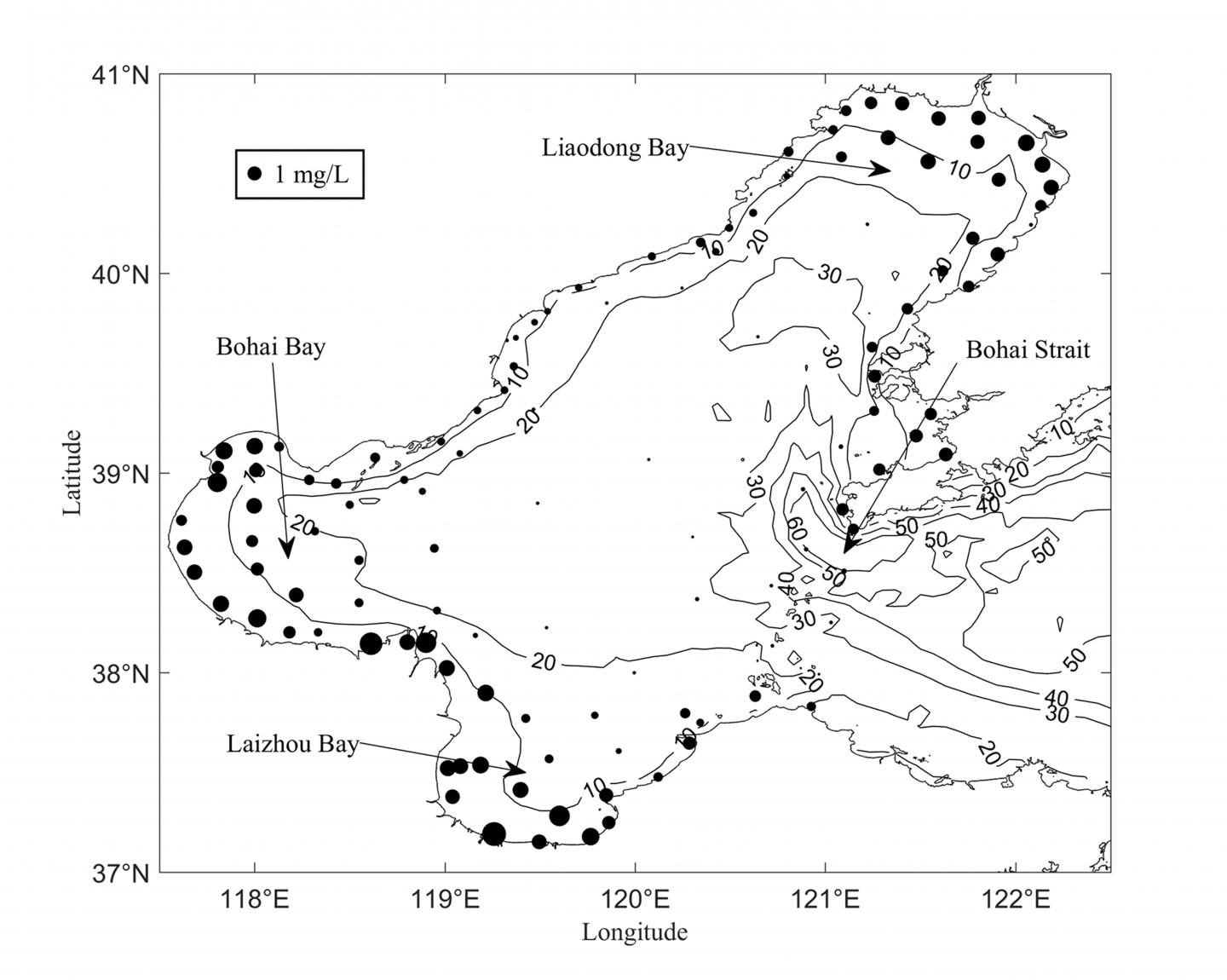Figure 1. Topography of the Bohai Sea 