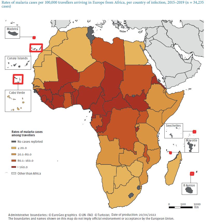 Rates of malaria cases