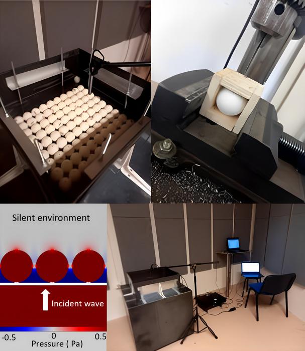 Experimental setup and numerical model of sound transmission through an acoustic metasurface based on pierced pingpong balls