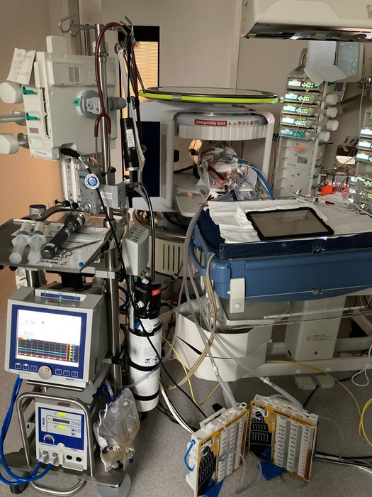A neonate receiving ECMO therapy is examined with the mobile MRI