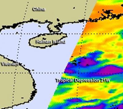 NASA's Infrared Image of Tropical Depression 21W