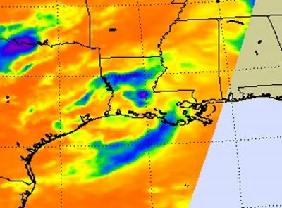 NASA AIRS infrared Image of TD5's Cloud Temperatures