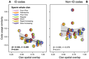 Fig. 4. Mean clan spatial overlap vs. coda usage similarity
